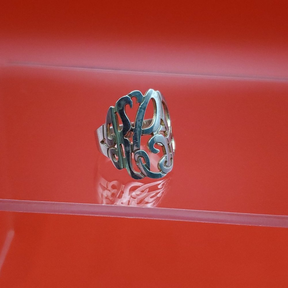 Size 6 925 Sterling Silver Fancy Cursive Initials Rustic Ring